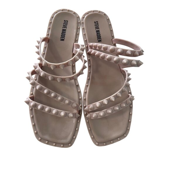 Steve Madden Skyler J Sandals Size 8 Slip On Studded Slides Light Pink Strappy - Picture 2 of 8